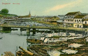  A historical postcard showing North Boat Quay, otherwise known as Clarke Quay in Singapore